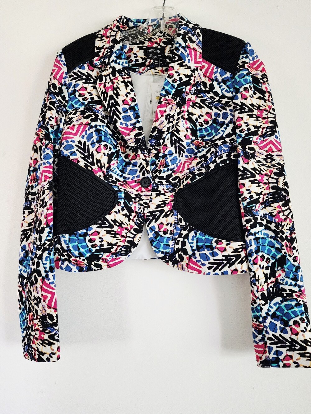 bebe | Vibrant Abstract Geometric Multicolor Cropped Blazer | NWT
